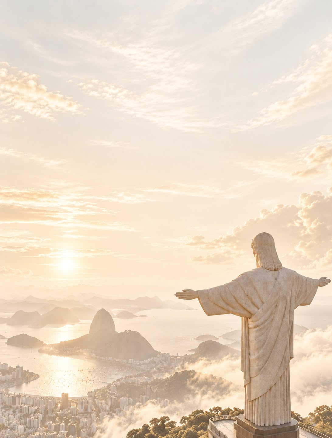 Cristo Redentor e Pão de Açúcar ao pôr do sol, Rio de Janeiro